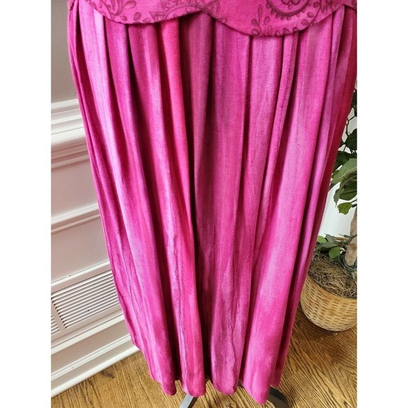 Vintage Sag Harbor Fuschia 100% Rayon Short Sleeve Round Neck Long Maxi Dress 8 - Picture 4 of 12